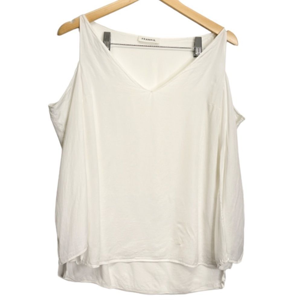 Frankie Cold Shoulder Women’s White V-Neck Blouse Size Medium